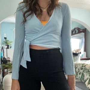 Blue Wrap Tie Top